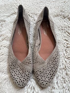 TOMS Taupe Laser-Cut Suede Flats